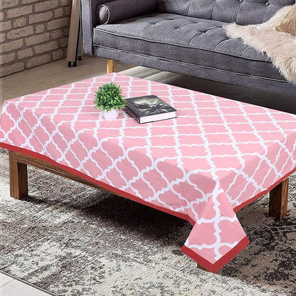 Texstylers Pink Pure Cotton Abstract Pattern Jaipuri Style 4 Seater Dining Table Cloth Cover Color 04