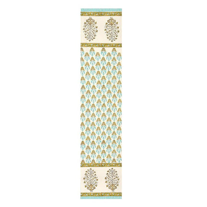 Blocks Of India Hand Block Printed Cotton Table Runner Mat and Napkin Grey Jaal