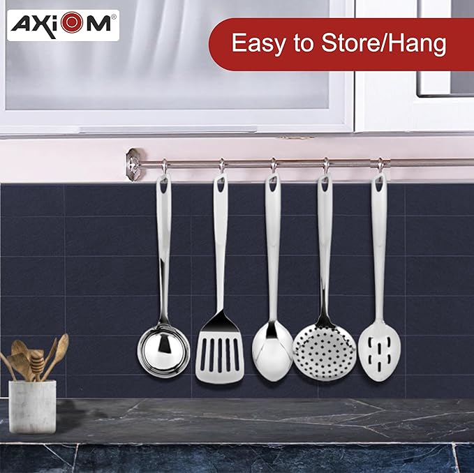 Axiom Stainless Steel Kitchen Tools 5 pcs Non-Stick Set of Ladle Spatula Palta for Cooking