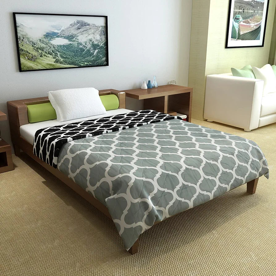 Divine Casa Microfiber 150 GSM Reversible Double Bed Comforter Ultra Soft & Lightweight BlanketColour Caviar