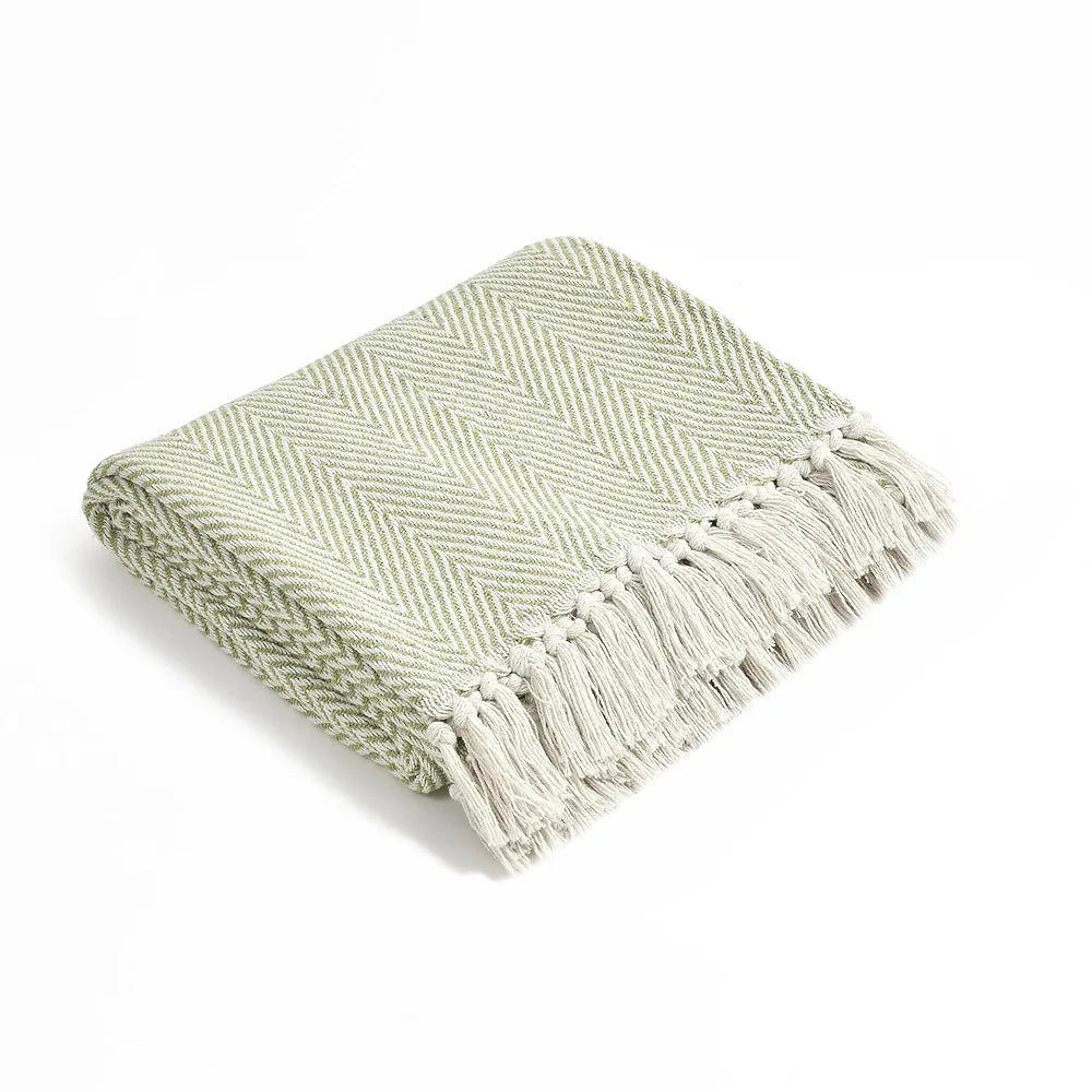 Sashaa World Cotton Spring Hued Chevron Throw Blanket Colour Light Green