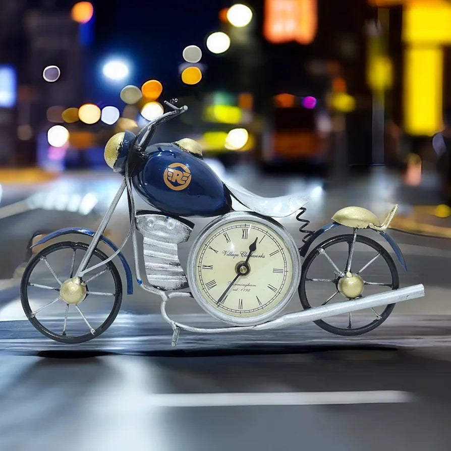 Kraftskala Vintage Royal Bullet Motor Bike with Antique Clock Blue