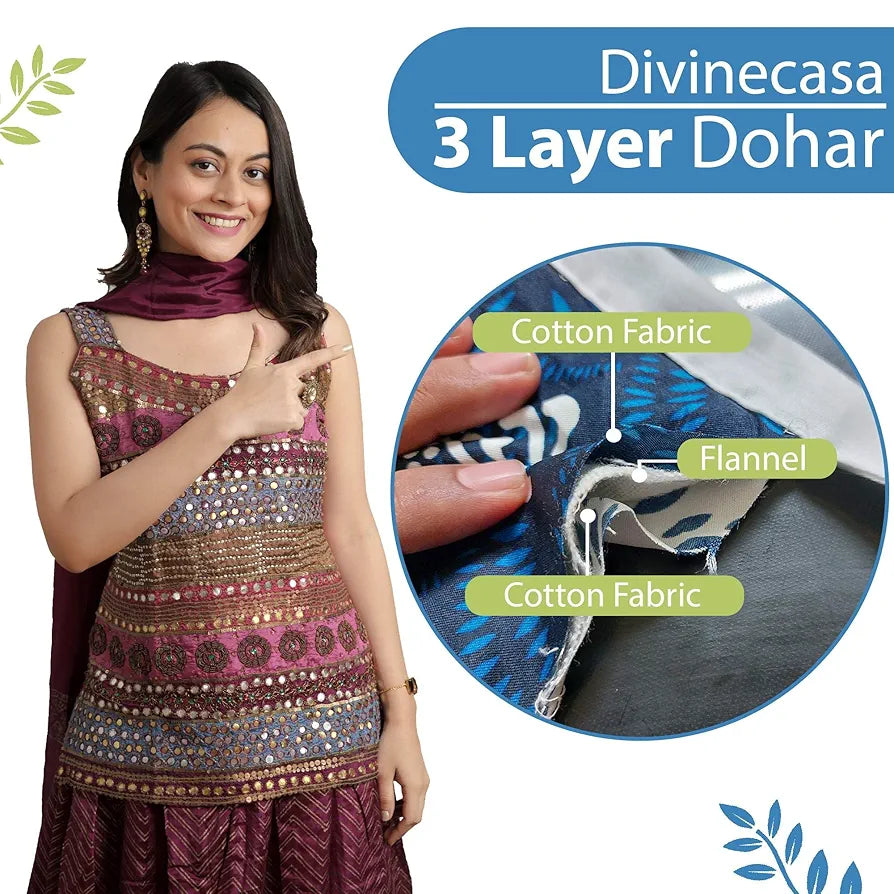 Divine Casa 120 GSM Cotton Printed Soft Lightweight Winter Dohar AC Blanket for Single Bed Size TC - 120 Colour Blue Grotta