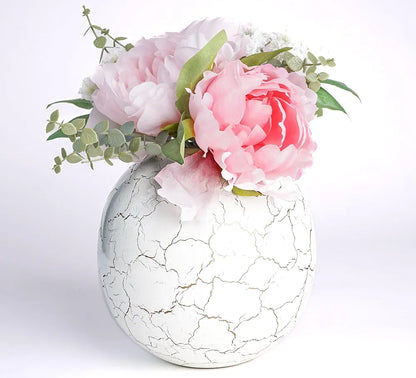 Behoma Metal Ball Vase for Home Decor Off-White Crackled Medium Flowers not Included