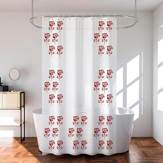 Kuber Industries Shower Curtain Bathroom Shower Curtain 8 Rings Curtain Red Painting Transparent