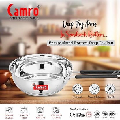 Camro Induction Bottom Deep Fry Pan 13 No 3.1 Liters Stainless Steel Dishwasher Safe