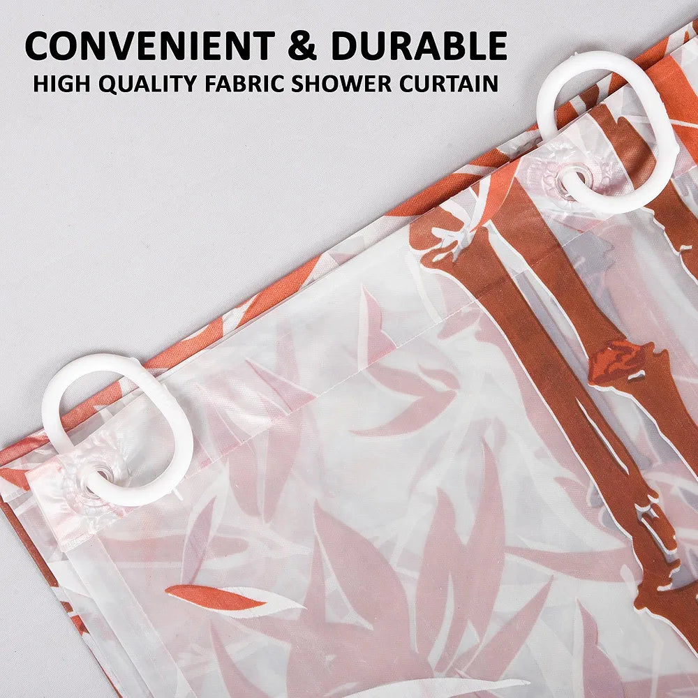 Kuber Industries Shower Curtain Bathroom Shower Curtain 8 Rings Curtain Bamboo Print Orange