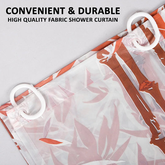 Kuber Industries Shower Curtain Bathroom Shower Curtain 8 Rings Curtain Bamboo Print Orange