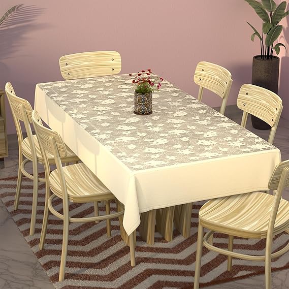 Kuber Industries 60x90 Inches Net Durable Dining Table Cover 6 Seater Light Cream cover