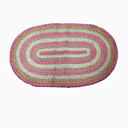 The Home Talk Oval Shape Handmade Cotton Carpets Braided Area Rugs Bedroom Pink