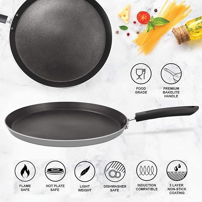 Milton Pro Cook Black Pearl Induction Omni Tawa Medium (Aluminium), 24 Cm - 572 gms