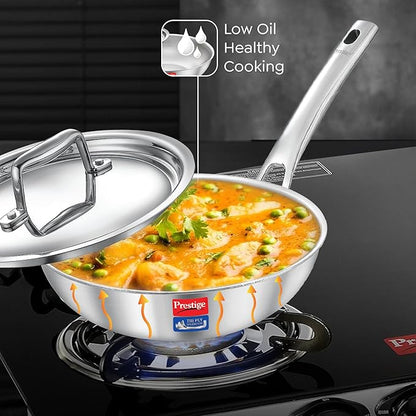 Prestige 20cm 1.0l Tri-ply Splendid Fry Pan With Stainless Steel Lid Gas and Induction