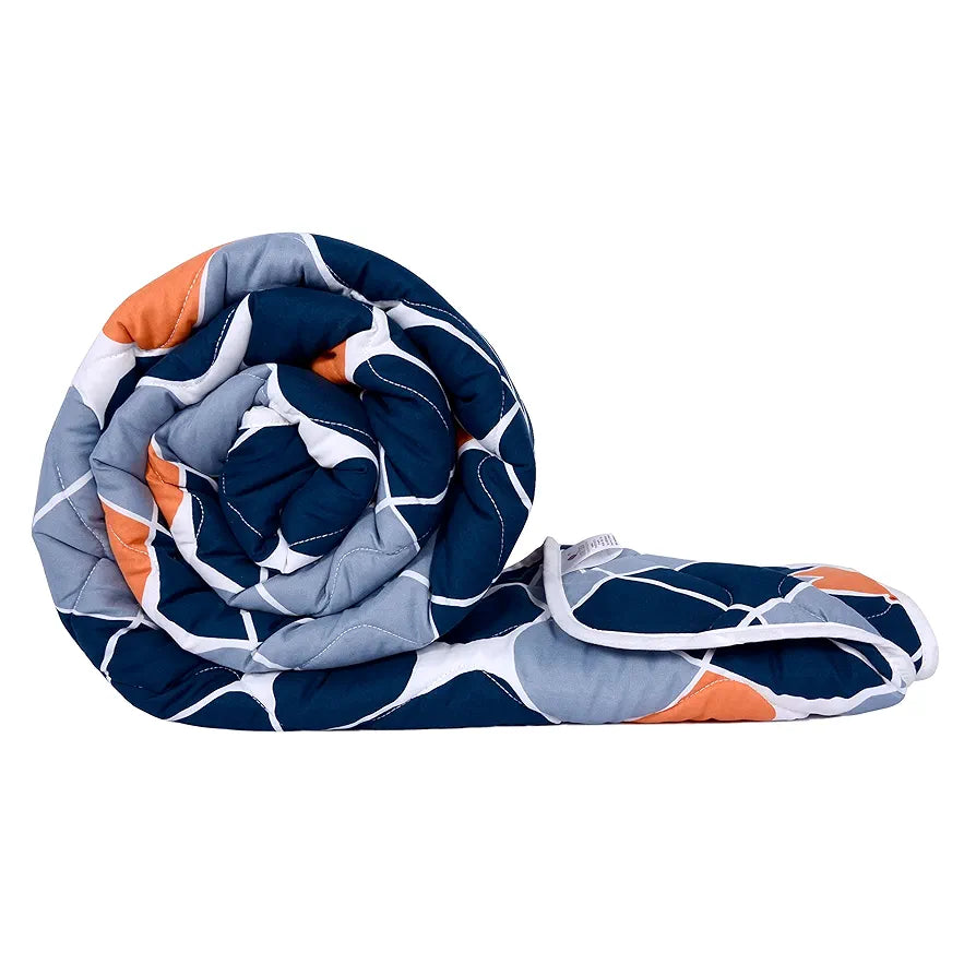 Divine Casa Microfiber All-Weather 120 GSM Reversible Single Bed Size Quilt Comforter Blanket Colour True Blue and Orange
