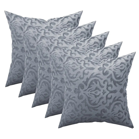 Kuber Industries Set of 5 Washable & Removable Velvet Sofa Pillow Covers with Zip Floral Design Grey