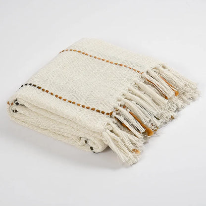 Sashaa World Natural Multi Grid Patterned Handwoven Cotton Throw Colour Natural/Multi