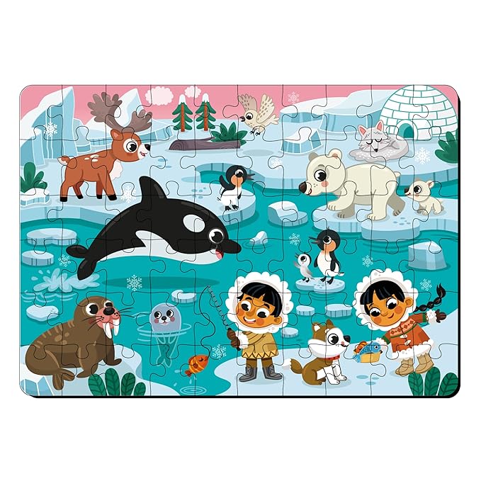 Mini Leaves 60 Piece Wooden Puzzle for Kids & Adults | Polar Adventure Jigsaw Puzzle | Fun & Challenging Wooden Floor Puzzle