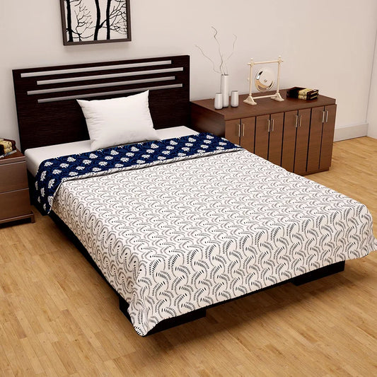 Divine Casa Printed Microfiber 120 GSM Reversible Dohar Blanket for Single Bed Lightweight AC Blanket Colour Navy Blue & White