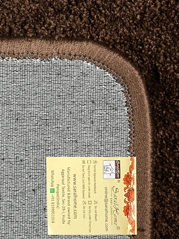 Saral Home Neon Shaggy Yarn Anti-Skid Round Mats Colour Brown