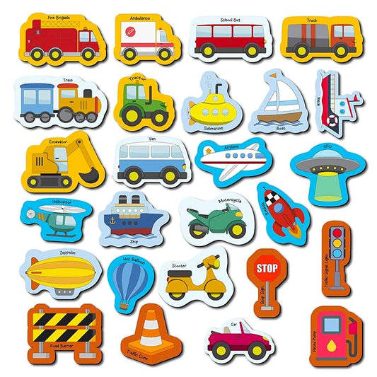 Mini Leaves 26 Pieces Transport Full Magnetic Fridge Magnets for Kids | Educational Toy for Kids