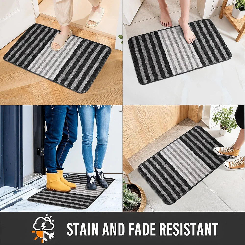 Kuber Industries Anti-Skid Water-Absorbent Door Mats for Home Pearl Lining Grey
