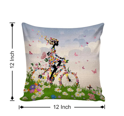 Aerohaven Trendy Designer Girl with Butterfly Hair Print Pillow Covers Pack of 5