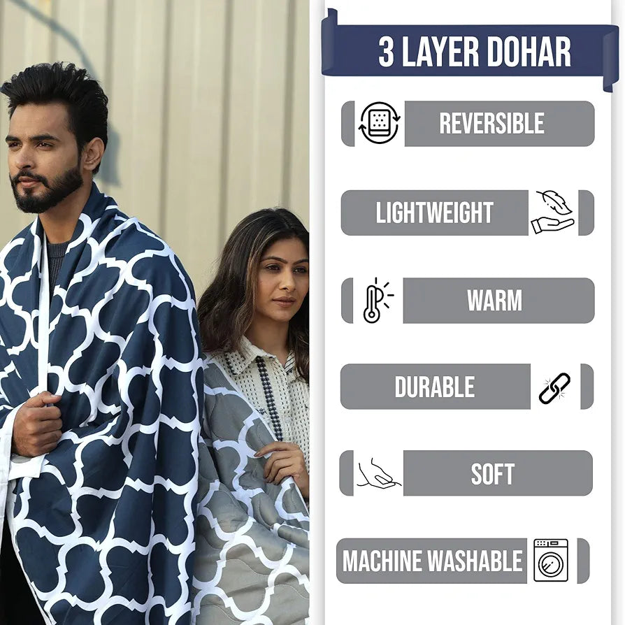Divine Casa 120 GSM Microfiber Single Kids Dohar Soft & Lightweight Throw Blanket Moroccan Pattern Colour Deep Blue