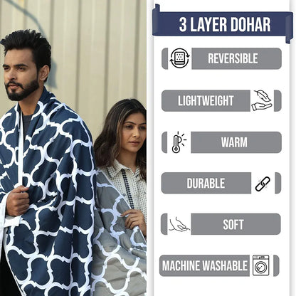 Divine Casa 120 GSM Microfiber Single Kids Dohar Soft & Lightweight Throw Blanket Moroccan Pattern Colour Deep Blue