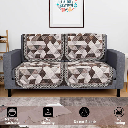 Kuber Industries Set of 4 Durable 2 Seater Sofa Cover Triangle Print White & Brown