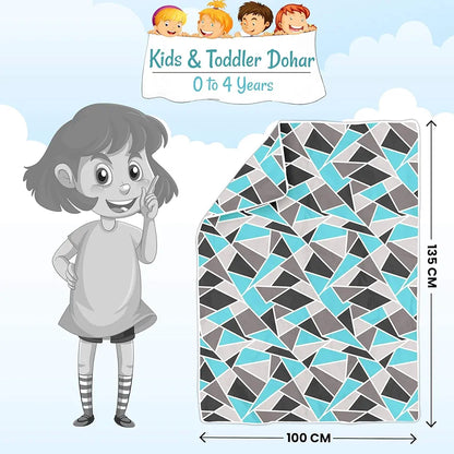 Divine Casa 120 TC 100% Cotton Toddler Baby Blanket Skin-Friendly Swaddle Dohar for 0-4 Years Colour Grey & Blue and Black