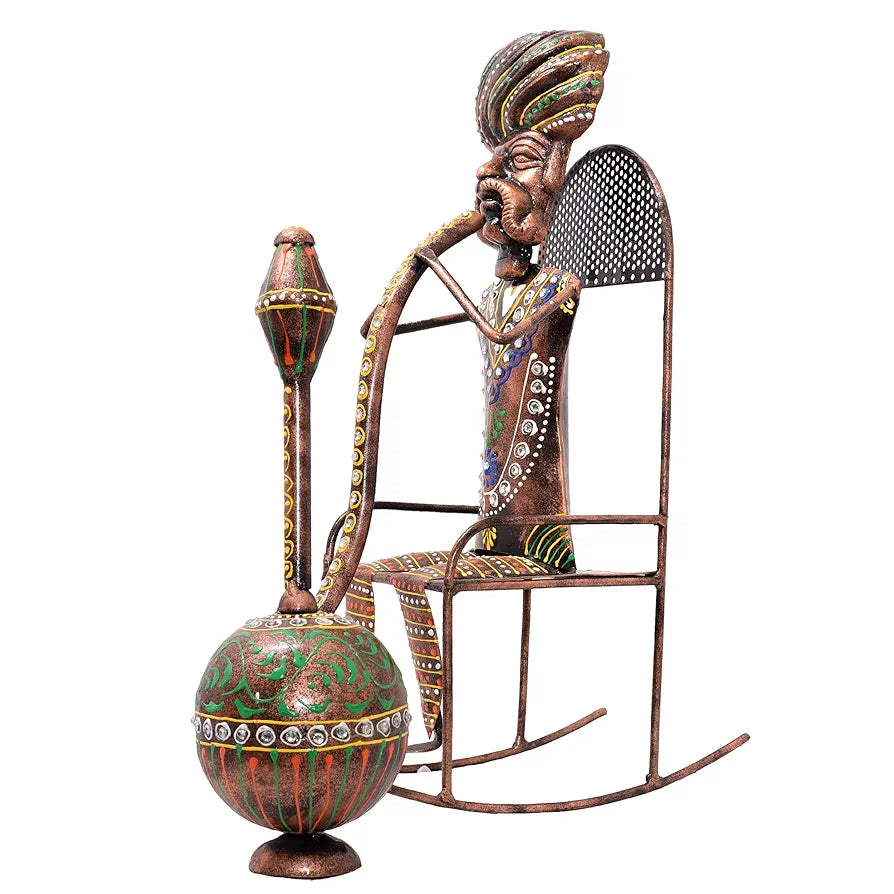 Kraftskala Ethinc Villager on Chair 16 inch Large Metal Decor Showpiece