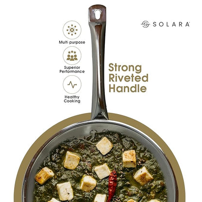 Solara Triply Stainless Steel Frypan with Lid 22 cm Gas Stove and Induction Friendly Frying Pan