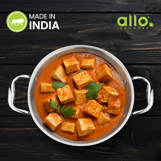 Allo Triply Stainless Steel Kadhai with Handles Perfect Kadhai for Curry 20cm 1.5 litres Without lid