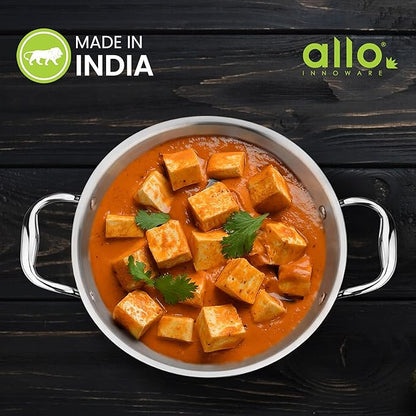 Allo Triply Stainless Steel Kadhai with Handles Perfect Kadhai for Curry 20cm 1.5 litres Without lid
