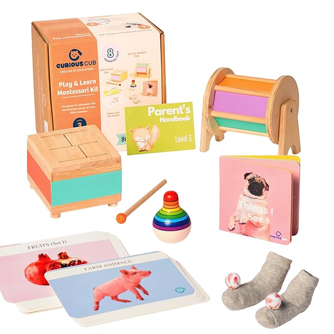 Curious Cub Montessori Learning Blocks Wooden Toys Box | Box 3 | Improve & Develop Language Memory Skills