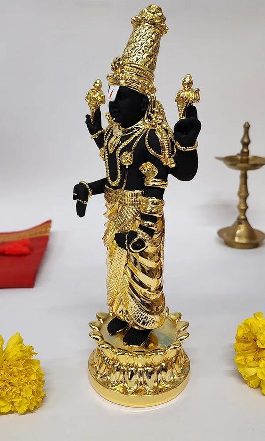 Gold Art India Lord Tirupati Balaji Kamal Gold Plated Black Idol