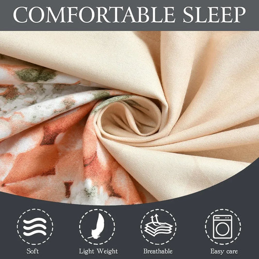 Fresh From Loom Elastic Fitted Floral Bed Sheets King Size Bed with Two Pillow Cover Rose Beige 144 TC