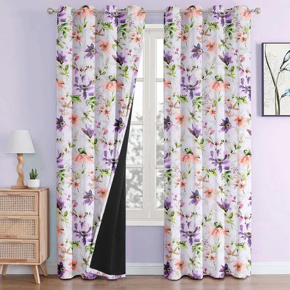 Cloth Fusion Blackout Printed Premium Door Curtains 7 Feet Long Set of 2 Purple Lotus