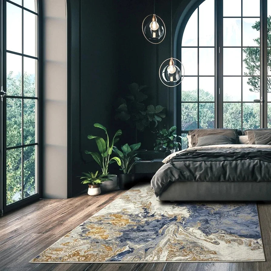 Ishro Home 3d Jet Multi Printed Carpet Rug Runner And Carpets For Bedroom Colour Marbles 5x7 Feet