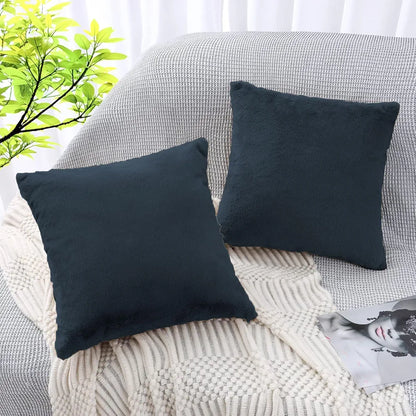 Luxe Home Cushion Cover Duble Side Rabbit Fur Plain Design Covers Set of 2 for Sofa Colour Anthra