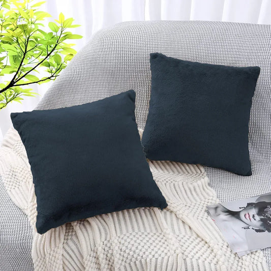 Luxe Home Cushion Cover Duble Side Rabbit Fur Plain Design Covers Set of 2 for Sofa Colour Anthra