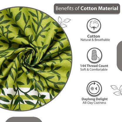 Divine Casa 144 TC 100% Cotton King Bedsheet with 2 Pillow Covers Floral Pattern Colour Tree Green