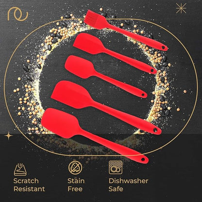 Frenchware Set of 5 Spatulas, Red | Non-stick Premium Silicone Spatula for Cooking, Baking & Mixing, Seamless Design