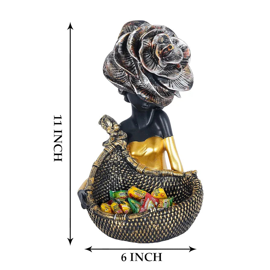 Zart Resin African Tribal Lady with Basket Showpiece for Home Decor