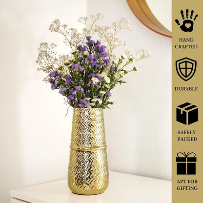 Behoma Arrow Engrave Metal Vase Golden 1 Large Pcs Flowers not Included