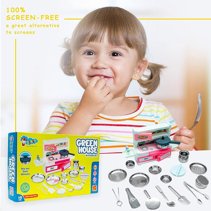 Ratna's Green House 19 Pieces Kitchen Set for Kids | A Perfect Roleplay Pretend Play Kitchen Play Set for Kids