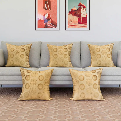 Kuber Industries Cushion Cover Pillow Covers Banarasi Gola Cushion Covers Set of 5 Golden