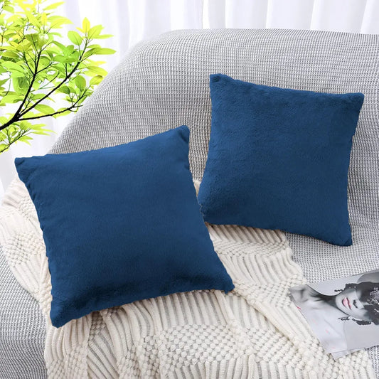 Luxe Home Cushion Cover Duble Side Rabbit Fur Plain Design Covers Set of 2 for Sofa Colour Teal