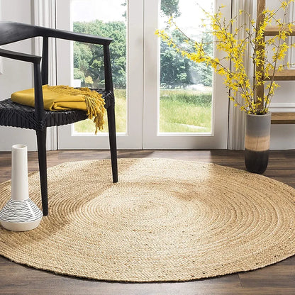The Home Talk Natural Handcrafted Braided Round Jute Rug 80 cm Beige