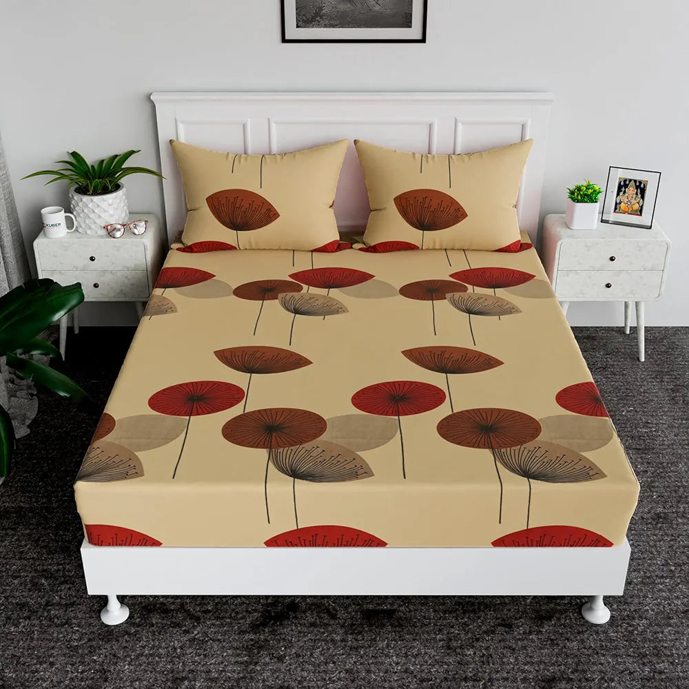Kuber Industries Double Bedsheet Bedsheet for Double Bed Double Bedsheet with 2 Pillow Covers Cotton Cream & Maroon 350 tc