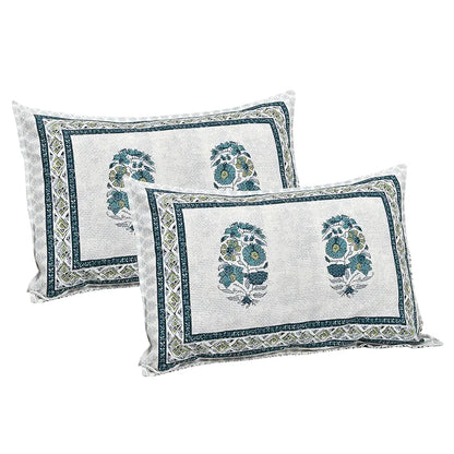 Kuber Industries Double Bedsheet with 2 Pillow Covers 160 TC Premium Cotton Dezier Flower Boota Green